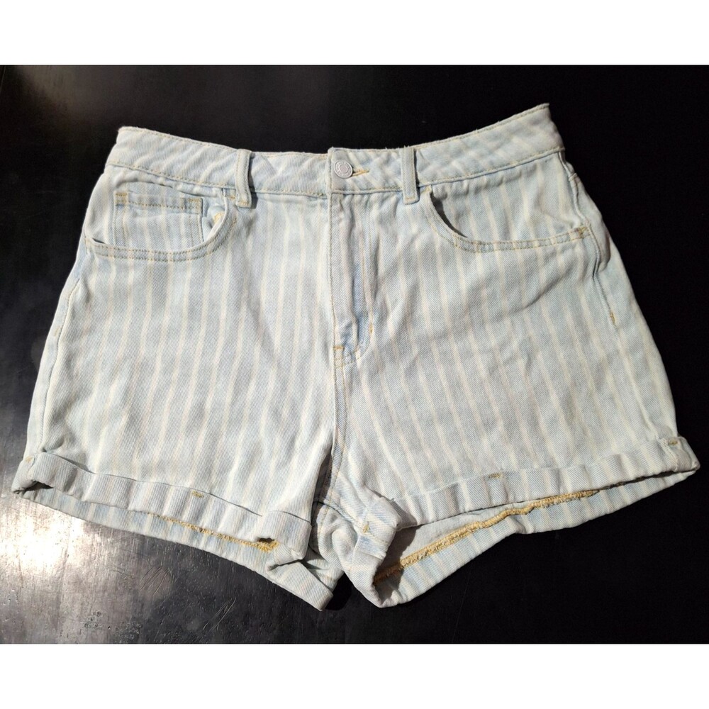 PacSun Los Angeles Sz 29 Women's Mini Stripe Light Blue Cuffed Denim Mom Short